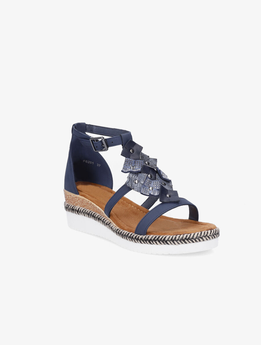 Sandales compensées mi-hautes à strass - Bleu - 2
