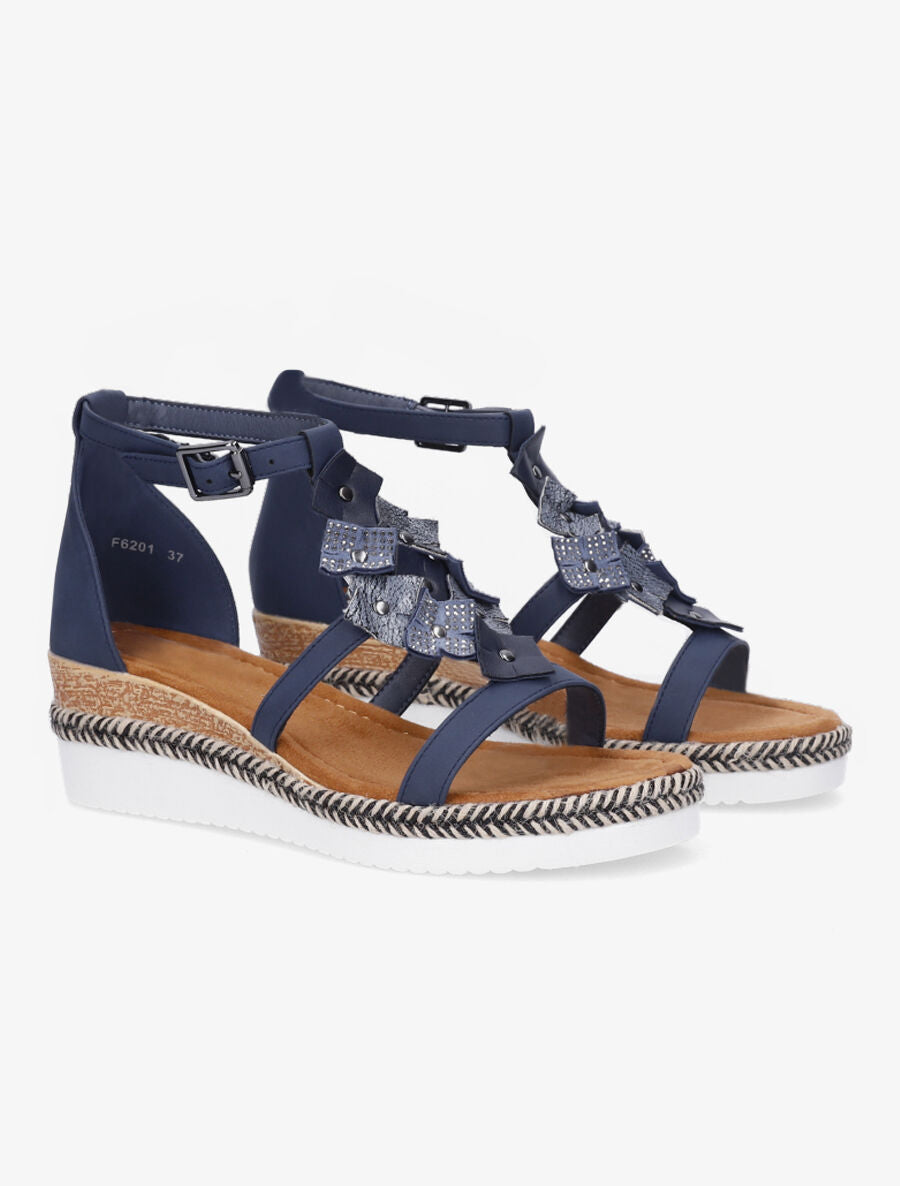 Sandales compensées mi-hautes à strass - Bleu - 4