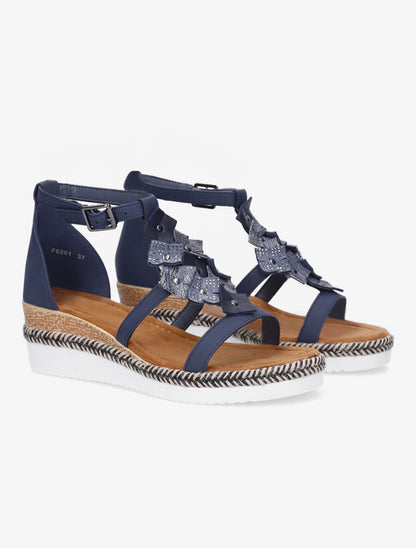 Sandales compensées mi-hautes à strass - Bleu - 4