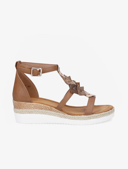 Sandales compensées mi-hautes à strass - Camel - 1