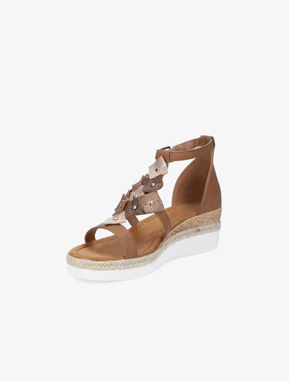 Sandales compensées mi-hautes à strass - Camel - 3