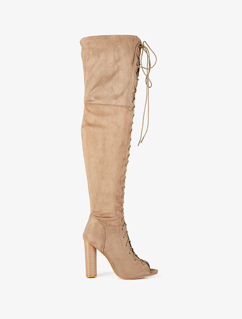 Cuissardes peep toes à lacets - Taupe - 2