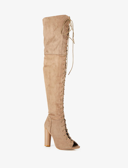 Cuissardes peep toes à lacets - Taupe - 3