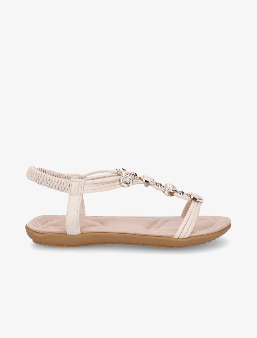 Nu-pieds à empiècement bijoux et strass - Beige - 5