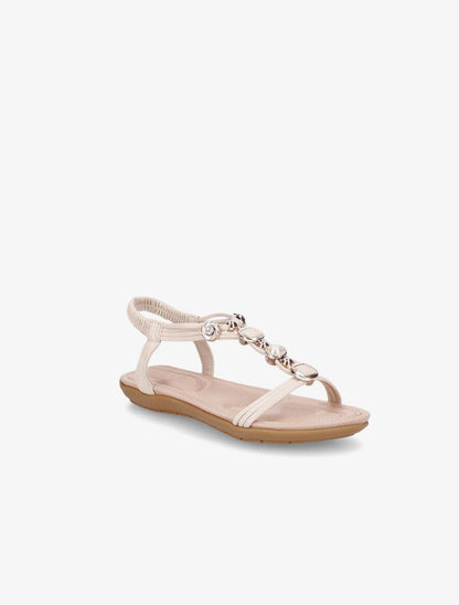Nu-pieds à empiècement bijoux et strass - Beige - 2