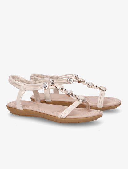 Nu-pieds à empiècement bijoux et strass - Beige - 4