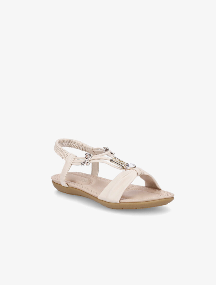 Nu-pieds à empiècement bijoux papillons - Beige - 2