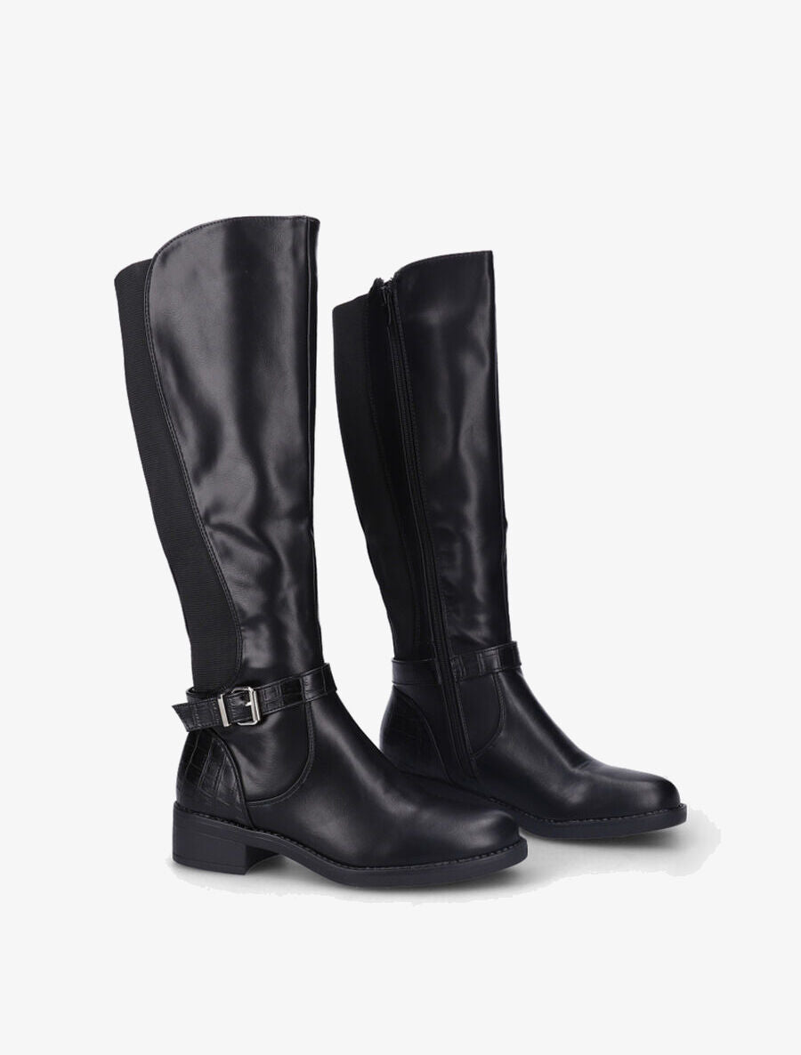 Bottes unies à détails effet croco - Noir - 4