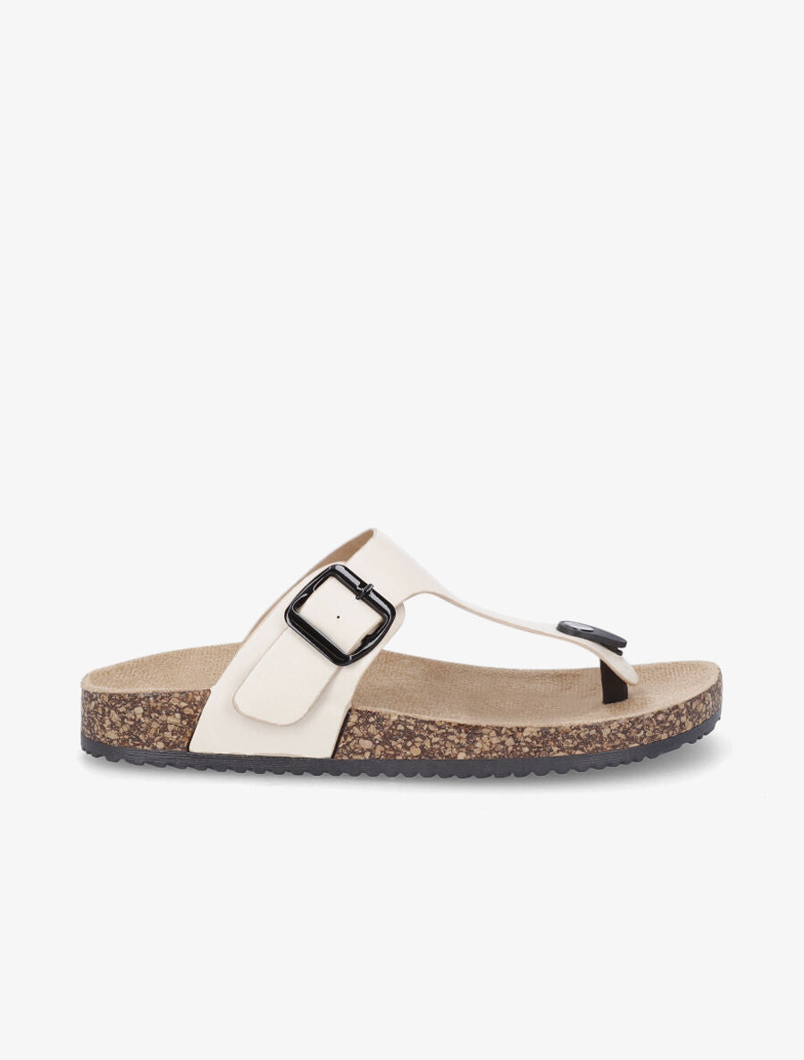 Claquettes en simili à semelle effet liège - Beige - 5