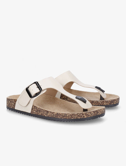 Claquettes en simili à semelle effet liège - Beige - 4