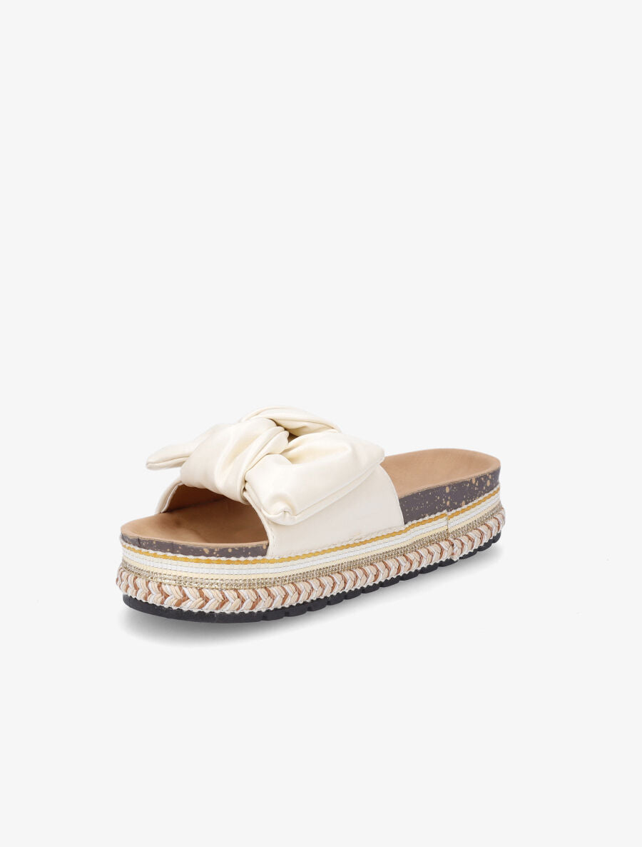 Claquettes à noeud et semelle fantaisie - Beige - 3