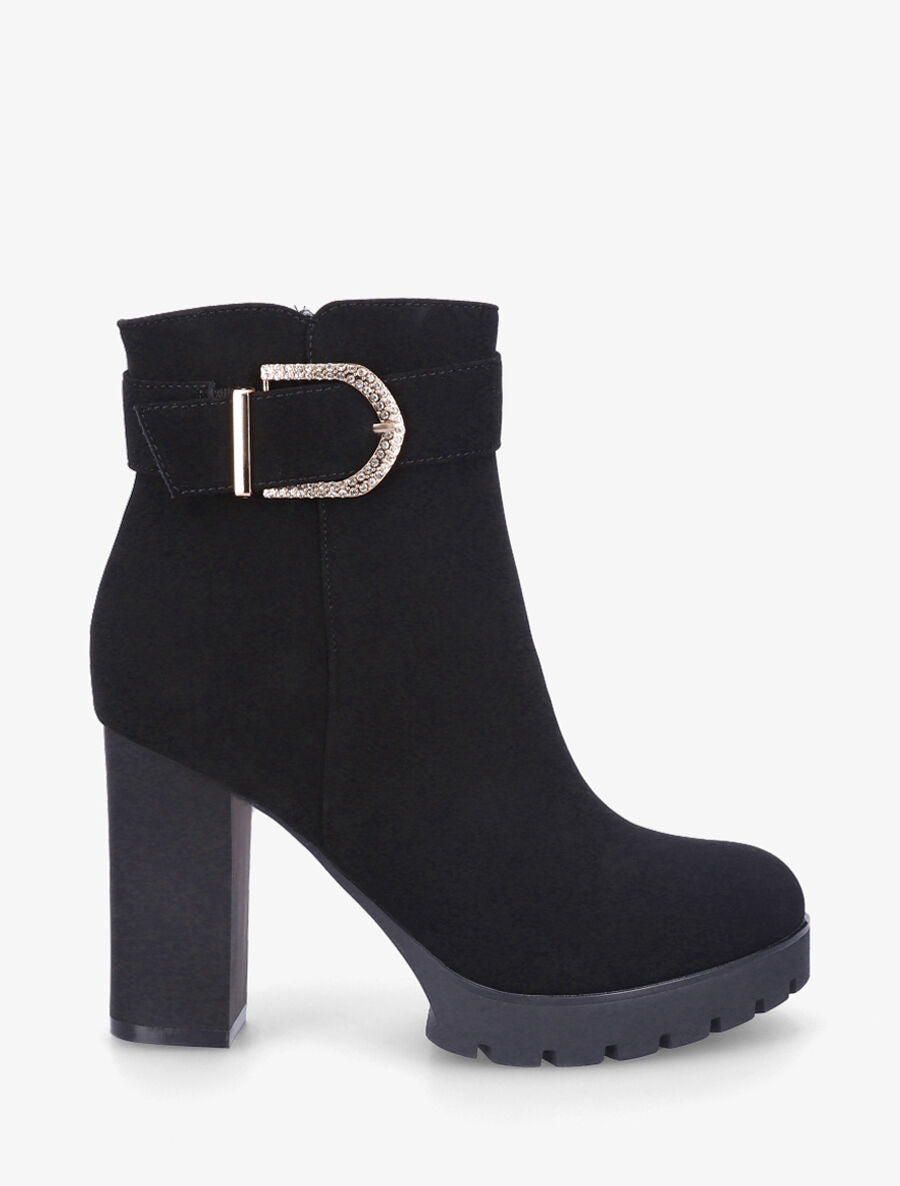 Bottines en suédine à talon haut et strass - Noir - 1