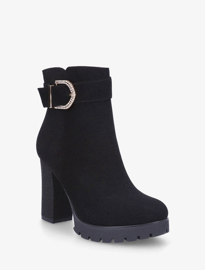 Bottines en suédine à talon haut et strass - Noir - 2