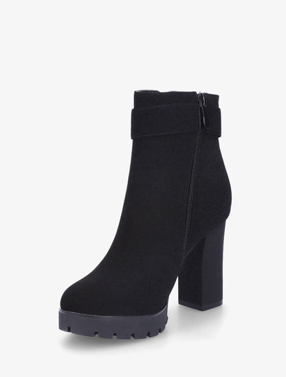 Bottines en suédine à talon haut et strass - Noir - 3