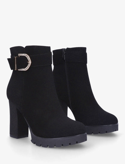 Bottines en suédine à talon haut et strass - Noir - 4
