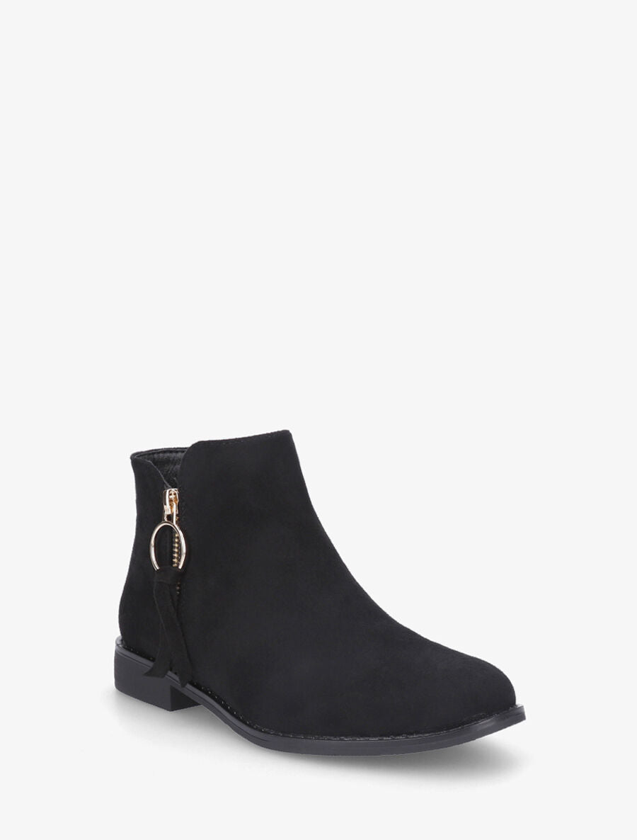 Bottines plates en suédine à double zips - Noir - 2