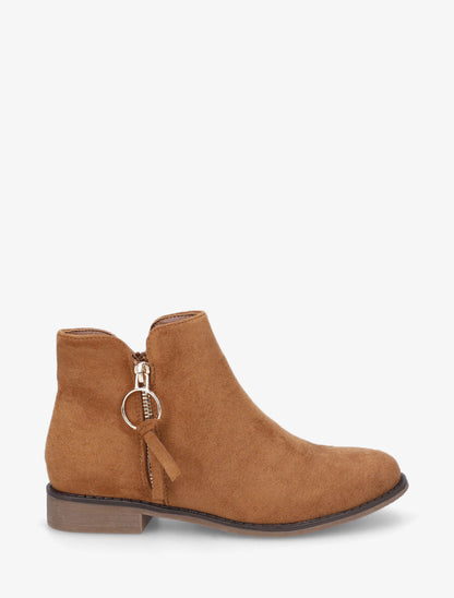 Bottines plates en suédine à double zips - Camel - 5