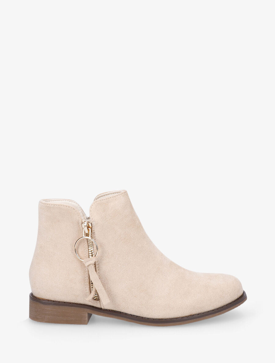 Bottines plates en suédine à double zips - Beige - 1