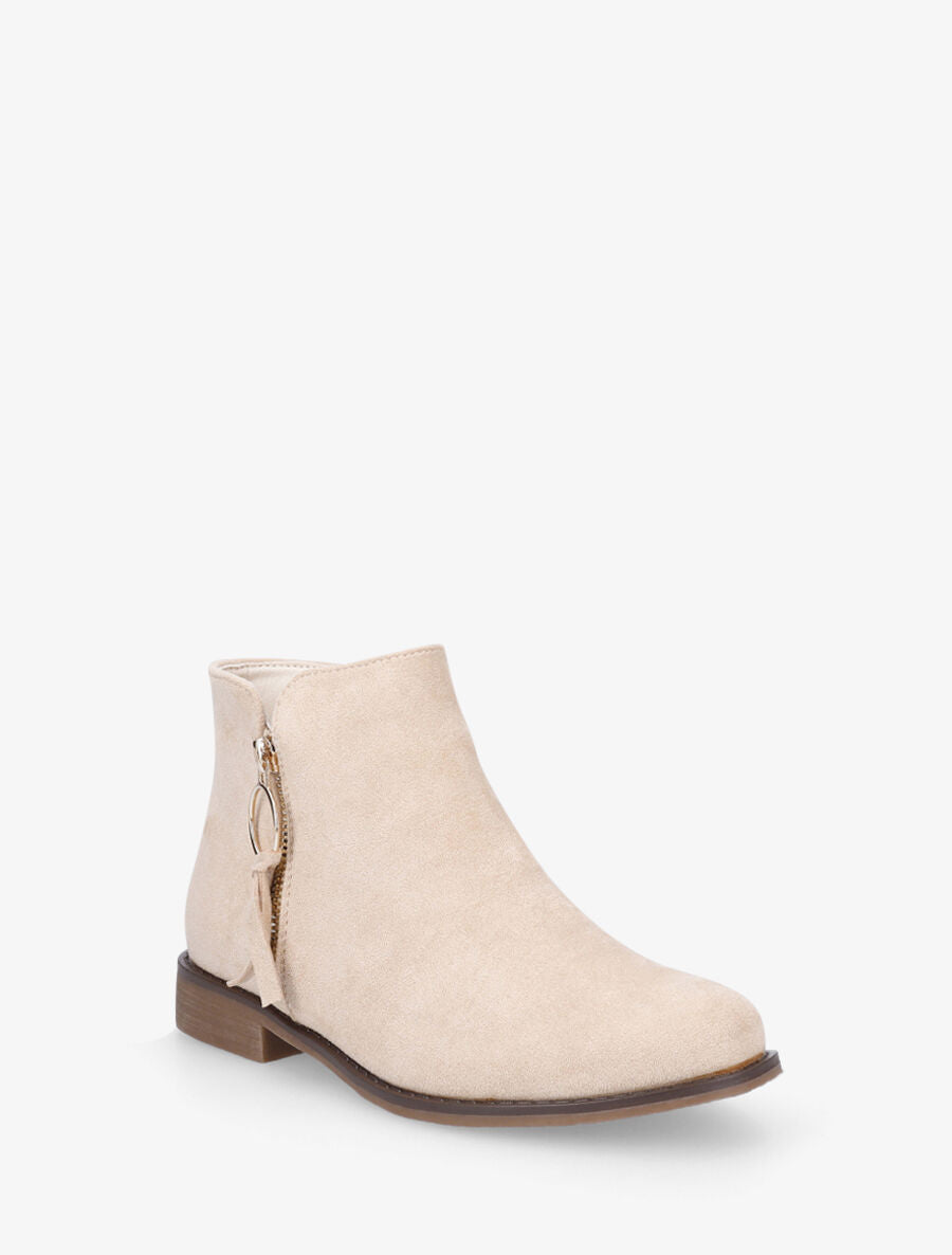 Bottines plates en suédine à double zips - Beige - 2