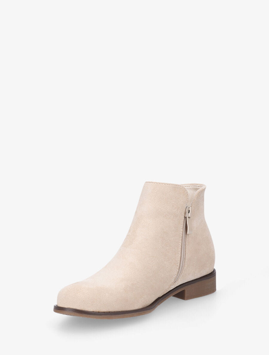 Bottines plates en suédine à double zips - Beige - 3