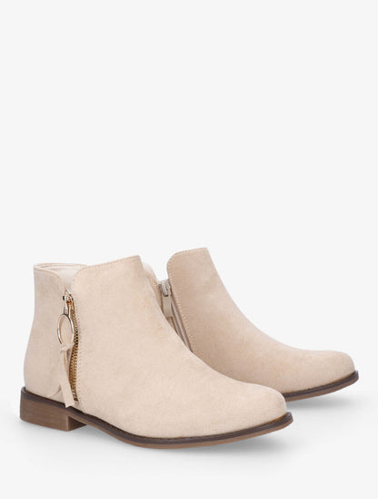 Bottines plates en suédine à double zips - Beige - 4