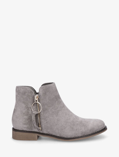 Bottines plates en suédine à double zips - Gris - 1
