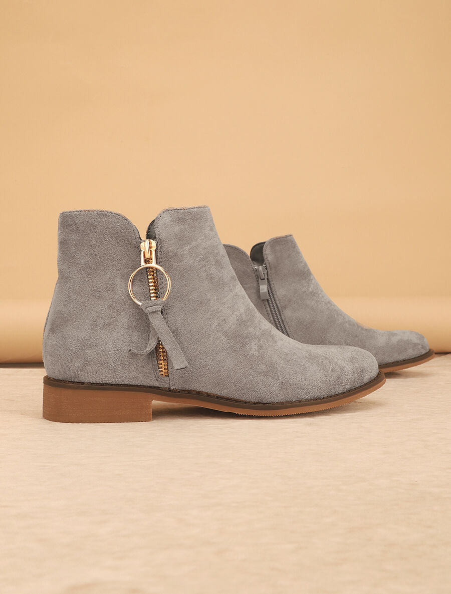 Bottines plates en suédine à double zips - Gris - 5