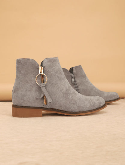 Bottines plates en suédine à double zips - Gris - 5