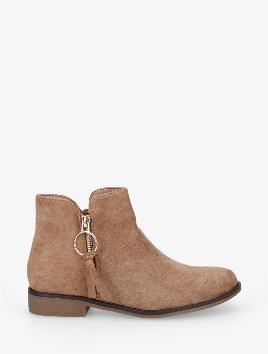 Bottines plates en suédine à double zips - Taupe - 5