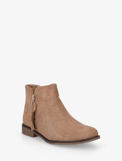 Bottines plates en suédine à double zips - Taupe - 2