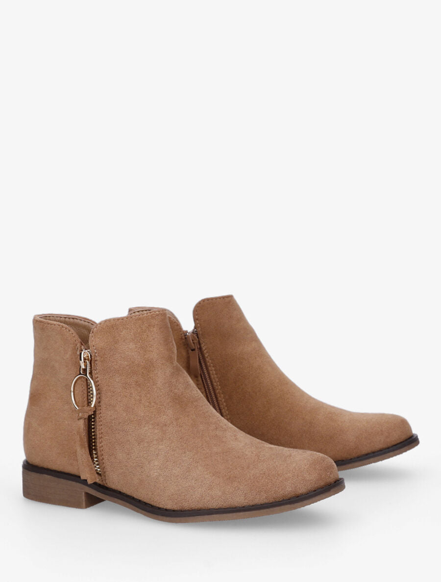 Bottines plates en suédine à double zips - Taupe - 4