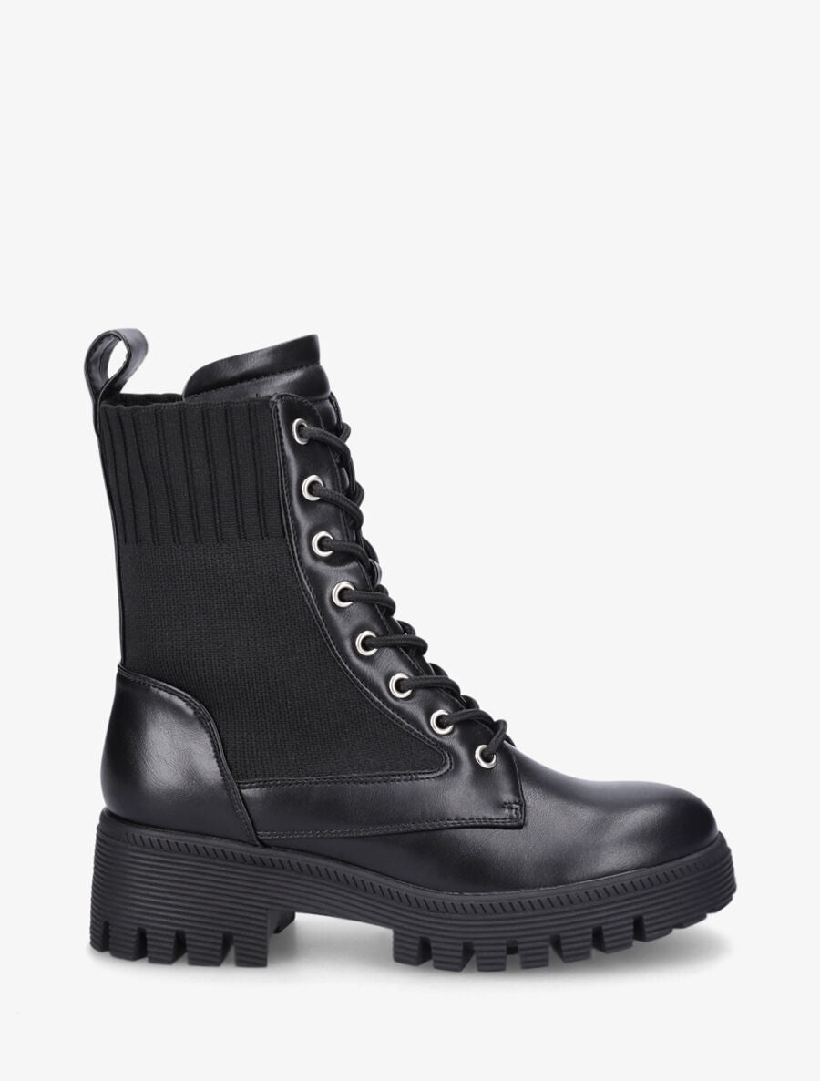 Bottines bi-matière à lacets - Noir - 1