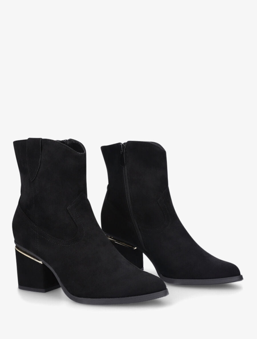 Bottines en suédine à talon stylisé - Noir - 4