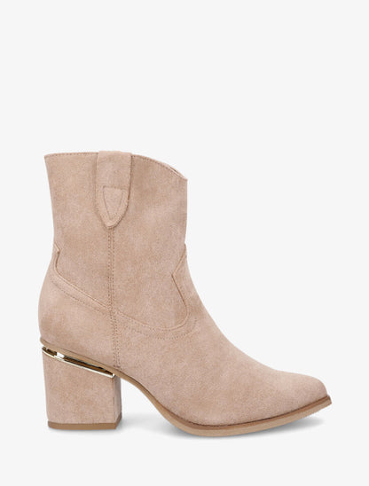 Bottines en suédine à talon stylisé - Taupe - 5