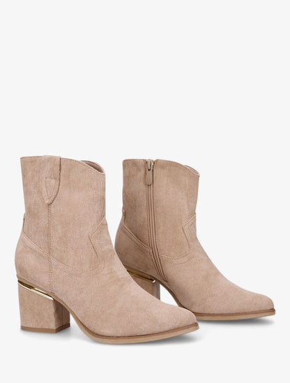 Bottines en suédine à talon stylisé - Taupe - 4