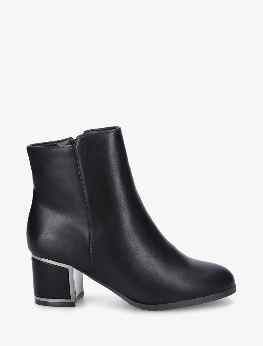 Bottines en simili à talon stylisé - Noir - 1