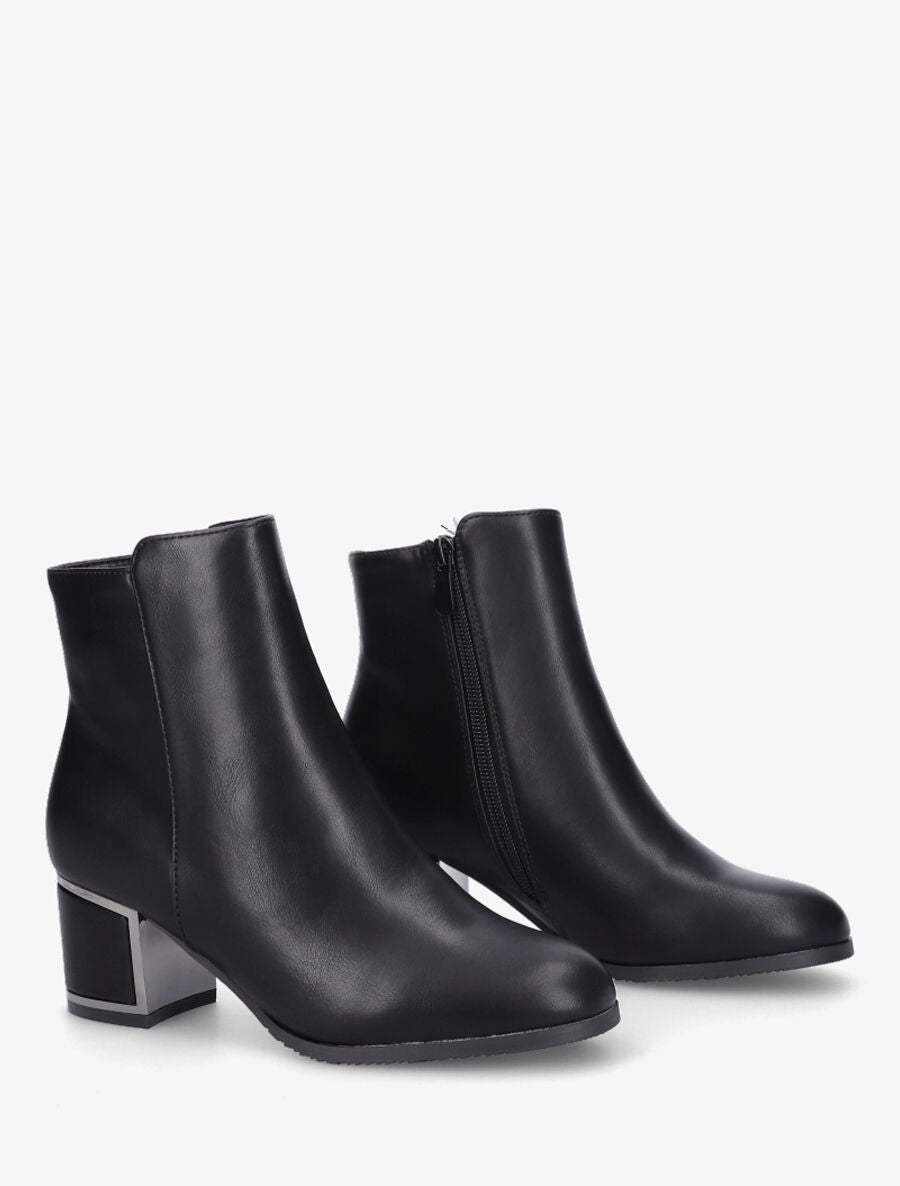 Bottines en simili à talon stylisé - Noir - 4