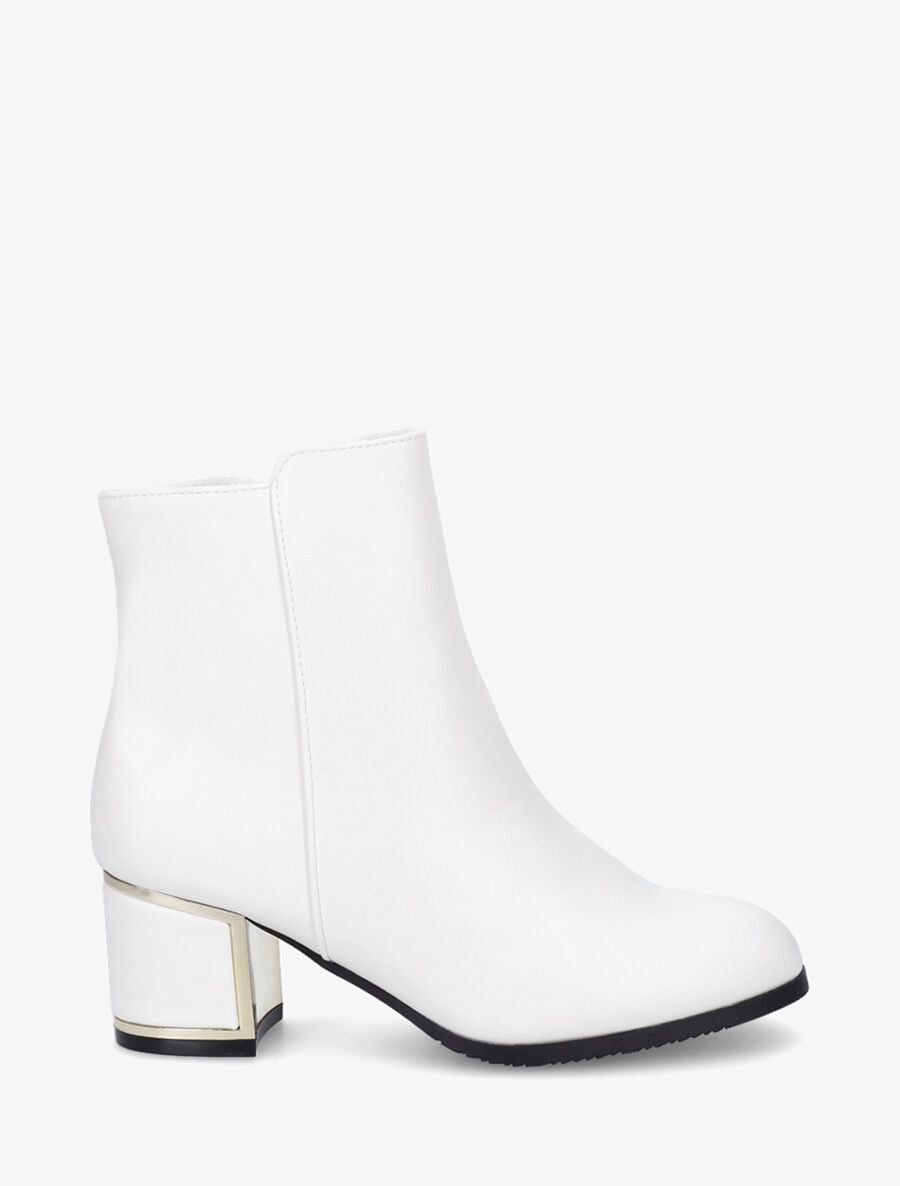 Bottines en simili à talon stylisé - Blanc - 5