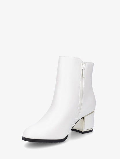 Bottines en simili à talon stylisé - Blanc - 3