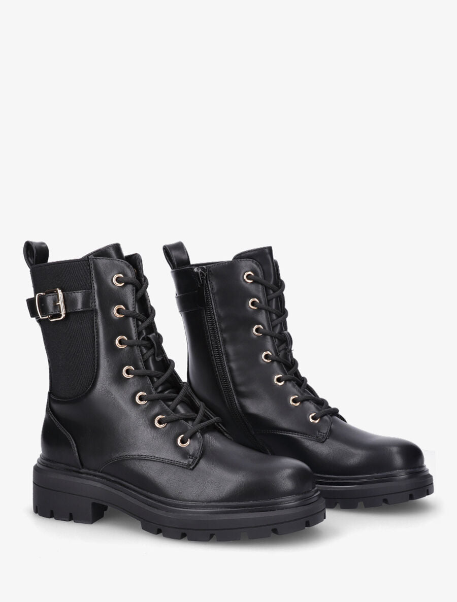 Bottines en simili à lacets - Noir - 4