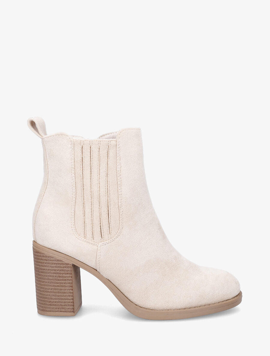 Bottines en suédine à talon haut - Crème - 1