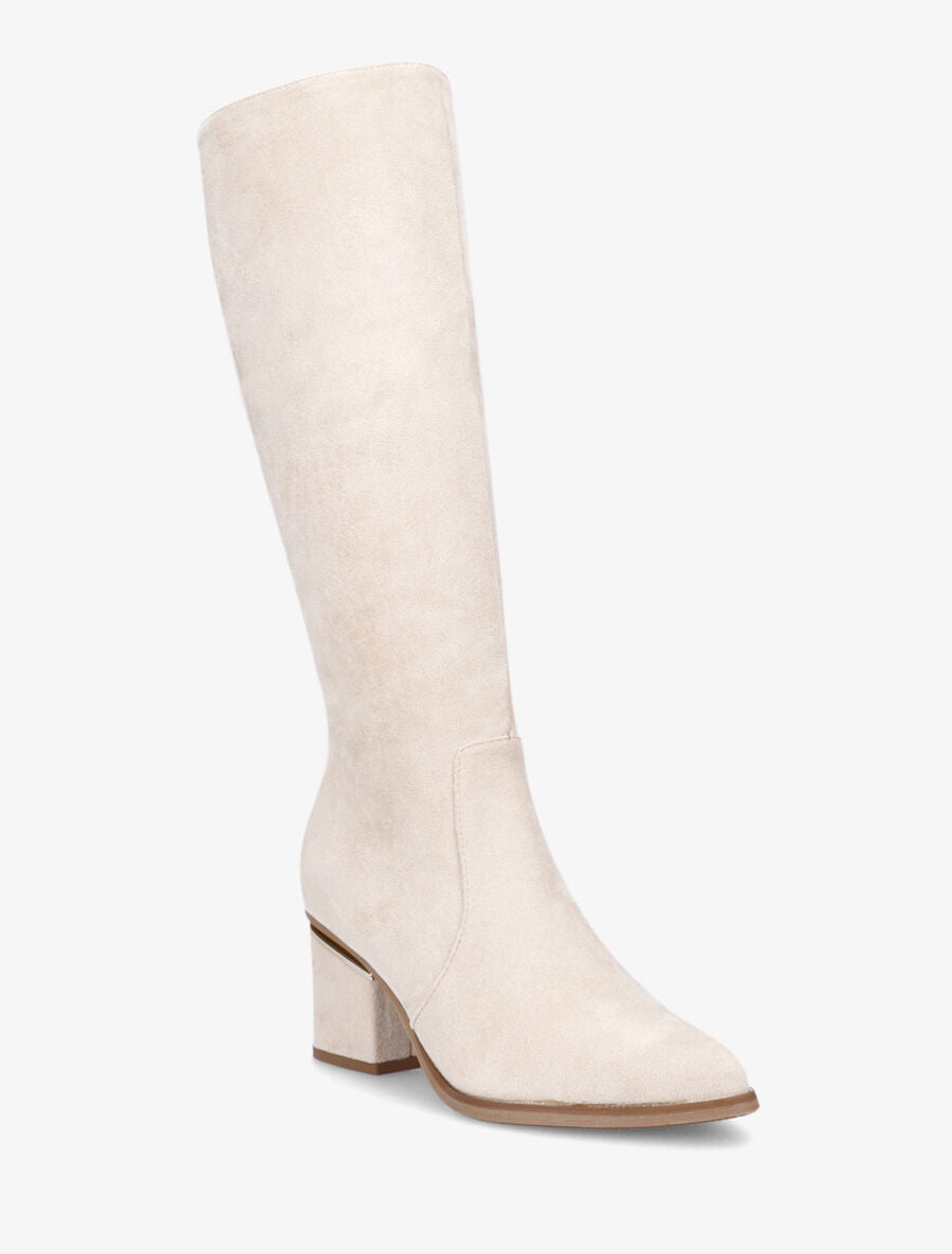 Bottes en suédine à talons stylisés - Crème - 2