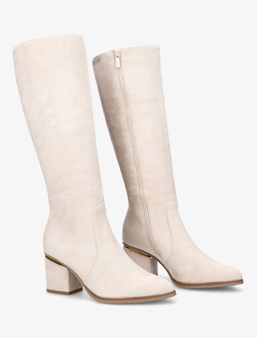Bottes en suédine à talons stylisés - Crème - 4