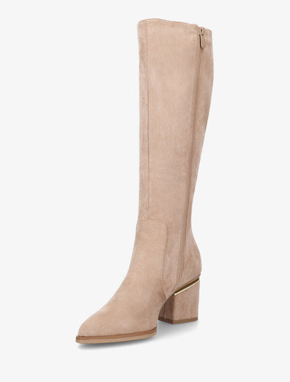 Bottes en suédine à talons stylisés - Taupe - 3