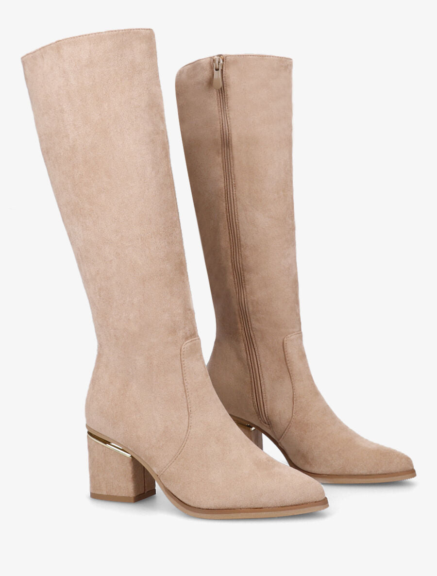 Bottes en suédine à talons stylisés - Taupe - 4