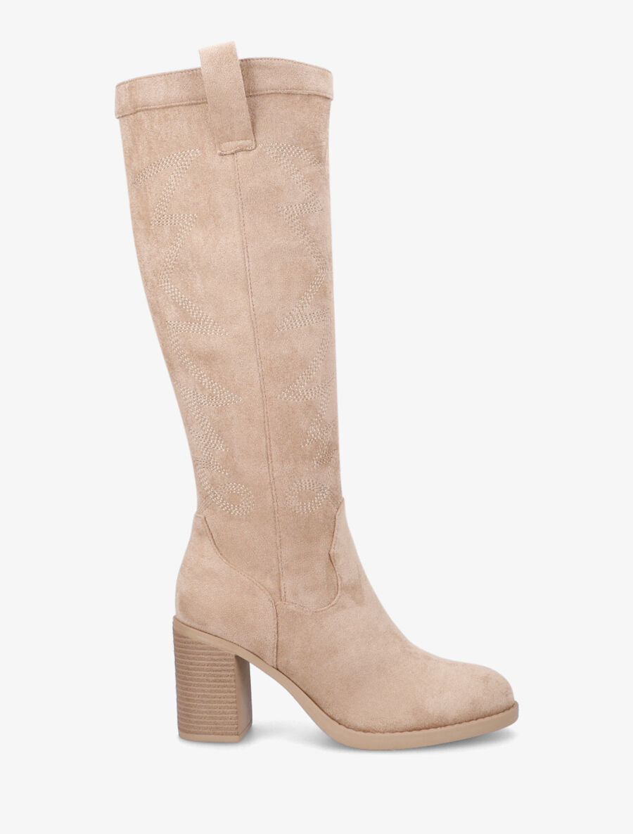 Bottes en suédine à talon - Taupe - 1
