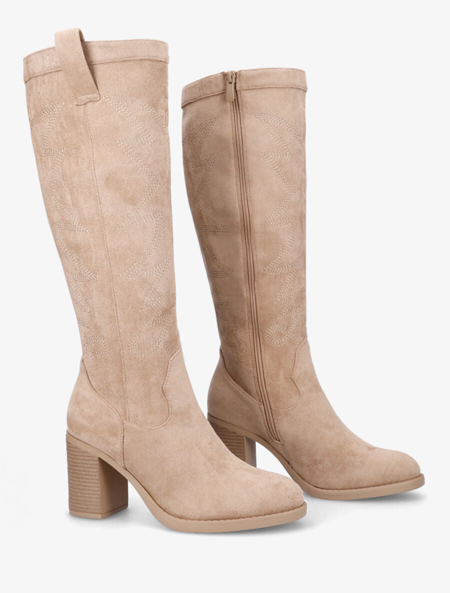 Bottes en suédine à talon - Taupe - 4