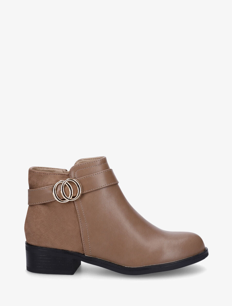 Bottines bi-matière et sanglées - Taupe - 1