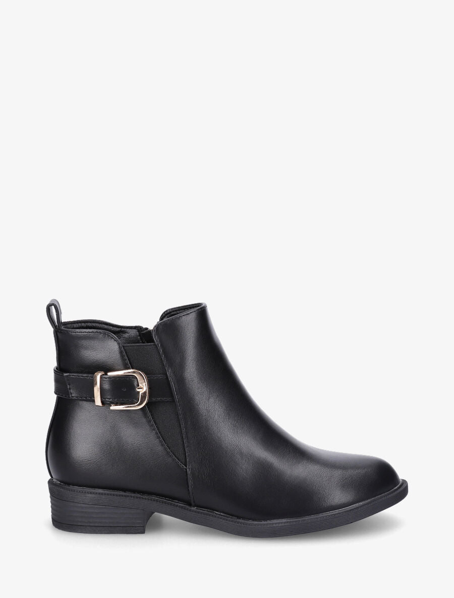 Bottines plates en simili et sanglées - Noir - 5