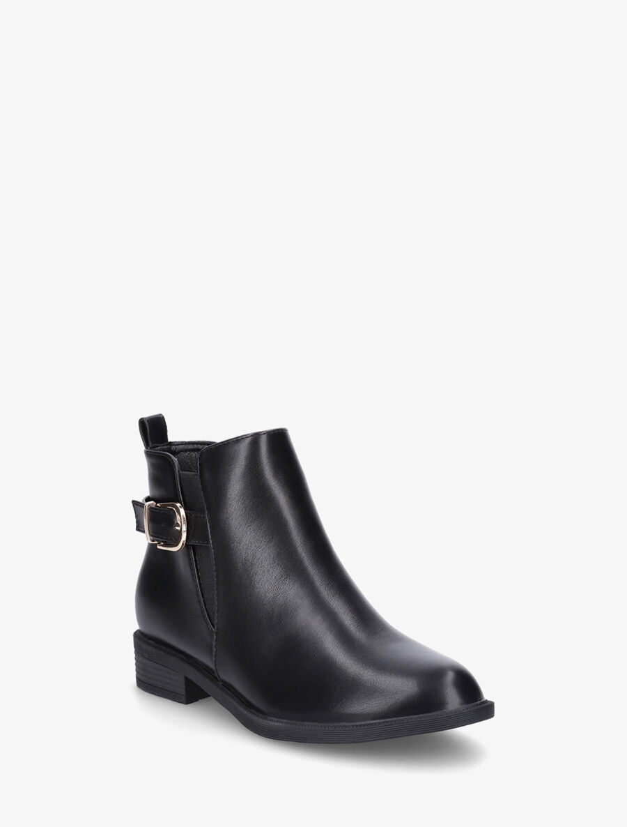 Bottines plates en simili et sanglées - Noir - 2